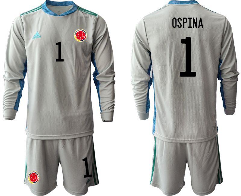 Men 2020-2021 Season National team Colombia goalkeeper Long sleeve grey #1 Soccer Jersey